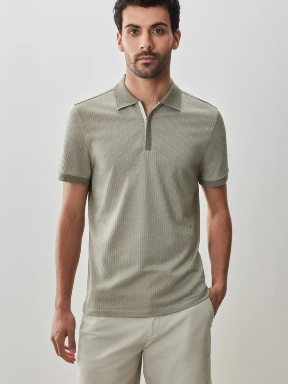 Robert Barakett Olive Dobby Textured Knit Polo with Covered Placket  59413